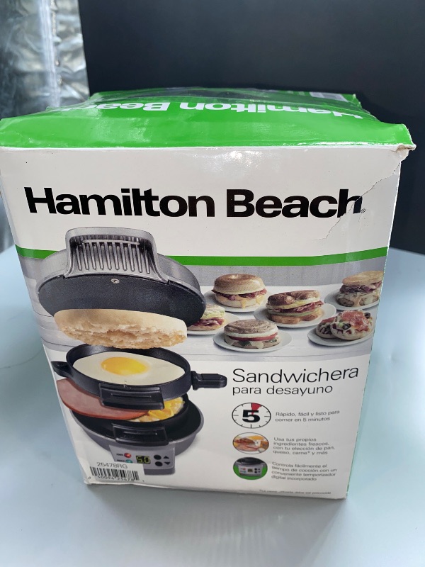 Photo 3 of Hamilton Beach Breakfast Sandwich Maker with Timer - Dark Gray - 25478: Nonstick, Cool Touch Handle, 600W, Dishwasher-Safe
