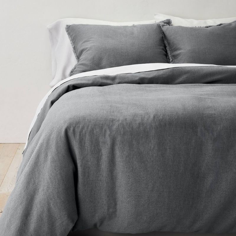 Photo 1 of Full/Queen Heavyweight Linen Blend Duvet Cover & Sham Set Dark Gray - Casaluna™: Rayon Blend, Zipper Closure, OEKO-TEX Certified
