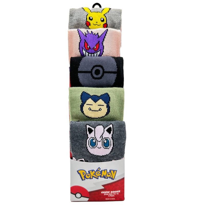 Photo 1 of Pokemon 5pk Character All Over Print Crew Sock Bundle
