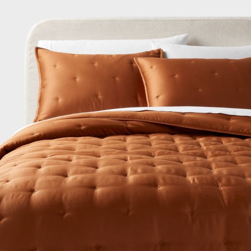 Photo 1 of 3pc King TENCEL™ Comforter and Sham Set Copper - Threshold™: Satin Weave, 320 Thread Count, Cooling Bedding Set
