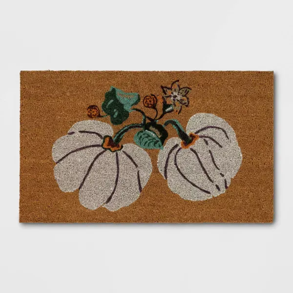 Photo 1 of 1'6"x2'6" Pumpkin Floral Coir Doormat White - Threshold 