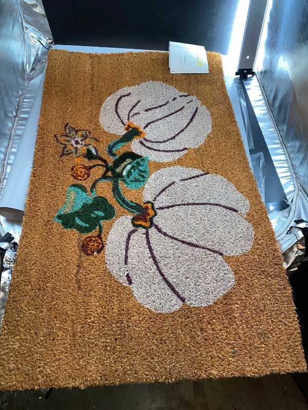 Photo 2 of 1'6"x2'6" Pumpkin Floral Coir Doormat White - Threshold 