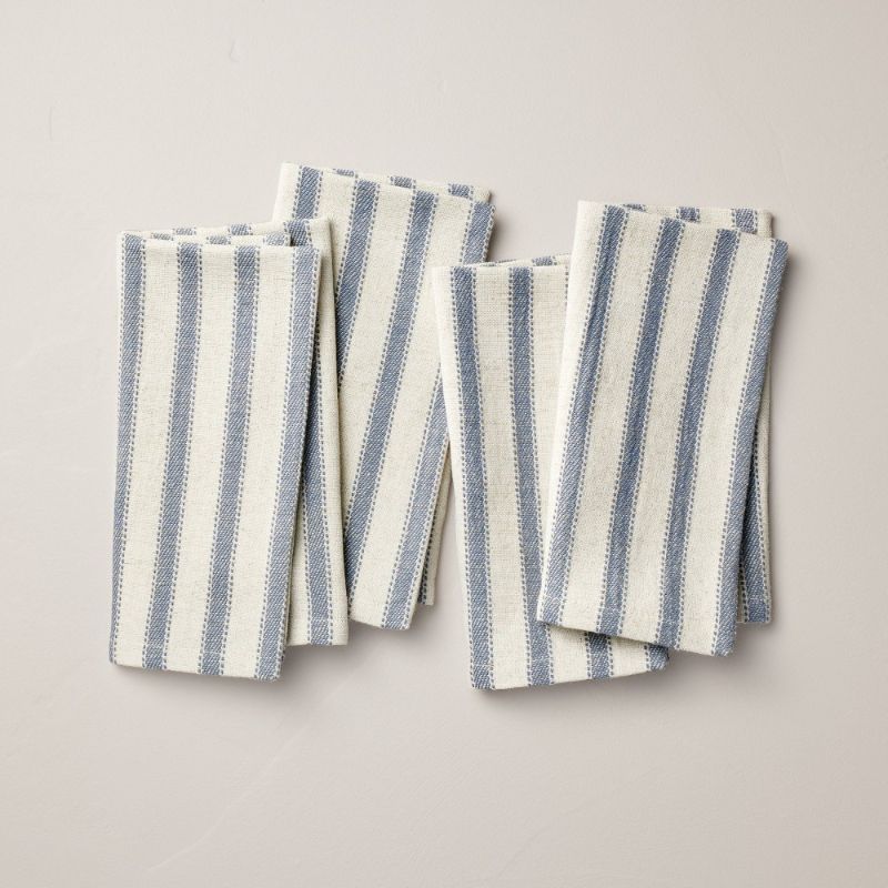 Photo 1 of 4pk Engineered Stripe Cloth Napkins Blue/Natural - Hearth & Hand™ with Magnolia
