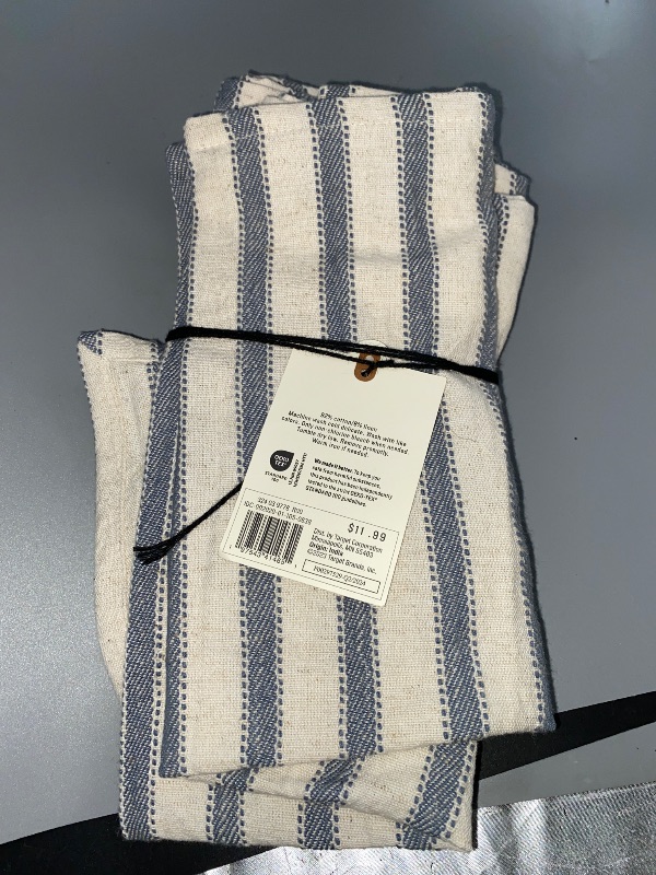 Photo 2 of 4pk Engineered Stripe Cloth Napkins Blue/Natural - Hearth & Hand™ with Magnolia
