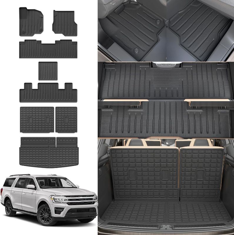 Photo 1 of Floor Mats Compatible with 2018-2025 Ford Expedition (Not for Max Models) Cargo Mat Cargo Liner TPE 2024 Expedition 7 Seats Accessories (Trunk Mat+Backrest Mats+Floor Mats)
