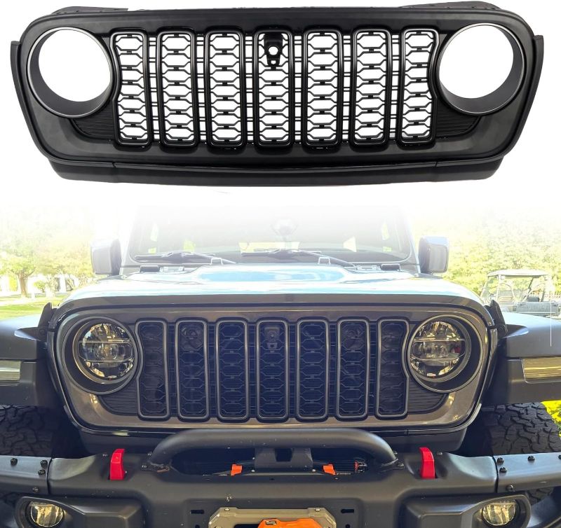 Photo 1 of HIGH FLYING 20th Anniversary Style Front Grille Grid Grill Guard With Camera Hole for Jeep Wrangler JL 2018-2024 Gladiator ABS Matte Blackout (With Camera Hole)
