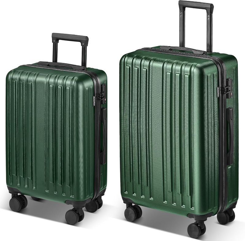 Photo 1 of 2 Piece Luggage Set, Hardside Lightweight Suitcase Sets with Spinner Wheels airline-approved carry-on luggage (20inch/28inch, Green)
