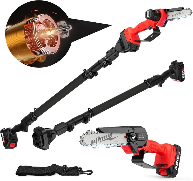 Photo 1 of YELLOW..STYLE MAY VARY**  Cordless Pole Saw & 6 Inch Chainsaw 20V Rechargeable Large Battery Capacity Power Electric Pole Saw tree Trimming 15-FT Reach, Multi-Angle for Tree Branches Pruning Lightweight
