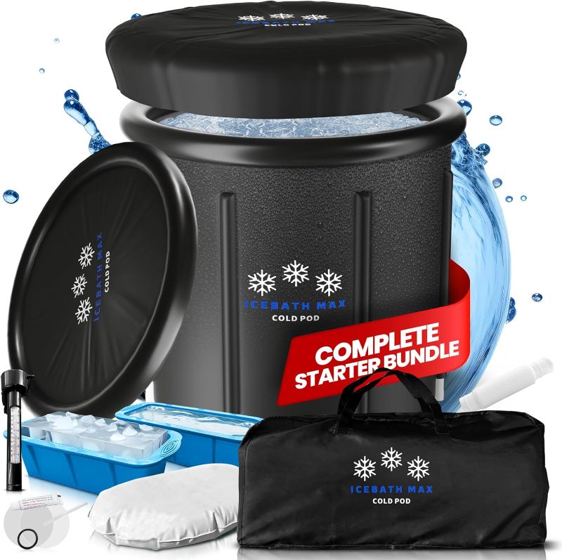 Photo 1 of LIKE NEW** Cold Plunge Tub for Athletes - Complete Starter Bundle: Portable Ice Bath Tub, 2x Reusable Ice Blocks, Thermometer, Ice Tub for Outdoor Cold Water Therapy - Indoor & Outdoor Inflatable Ice Bath
