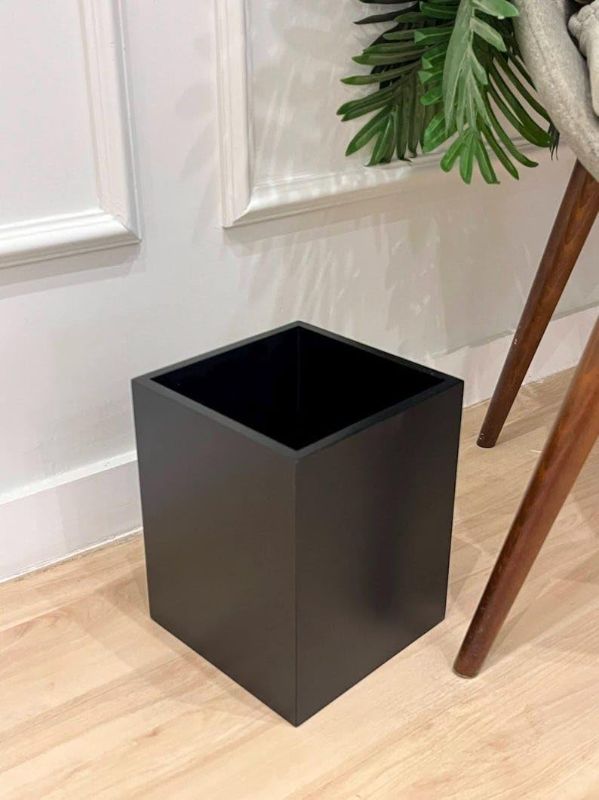 Photo 1 of Black Wood Trash Bin, Minimalist Office Trash Can, Wooden Garbage Bin, Rectangular Recycle Bin for Paper
