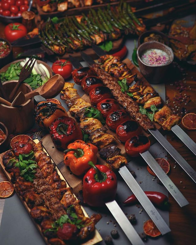 Photo 1 of 6 Kebab 1" Wide Flat Skewers, Stainless Steel, No-Wood Handle, Koobideh Persian Kabob, Carrying Case
