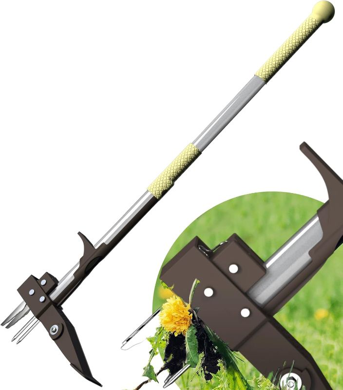 Photo 1 of Puller Tool, Stand up Weeder Puller, 40inch Long Handle 4-Claws Garden Weeding Tool, Easily Remove Weeds Without Bending, Pulling, or Kneeling [2024 Upgraded Garden Weeder Puller] (Brown)