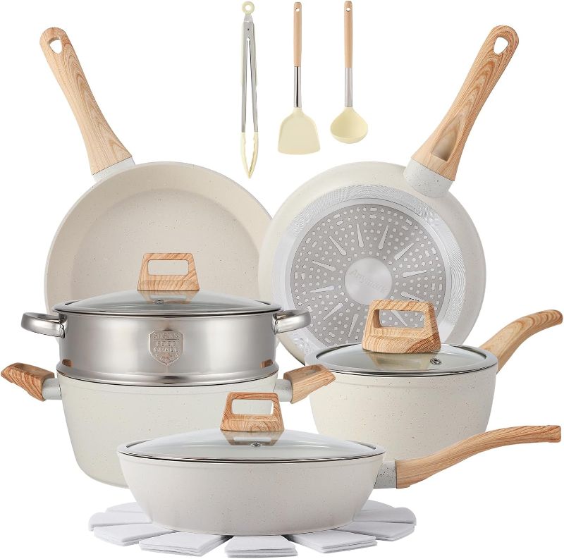 Photo 1 of 16PCS Pots and Pans Set Non Stick Cookware Set Nonstick with Cooking Set (white, 16pieces)
