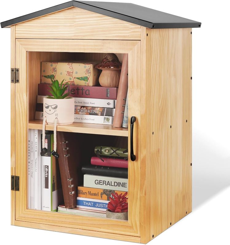 Photo 1 of Outdoor Library Box Literature Exchange Box Outdoor Book Storage Little Wood Cabinet for DIY, Neighborhoods Community and Schools Sharing Books, Literature and Newspapers (16x14x25 Inch)
