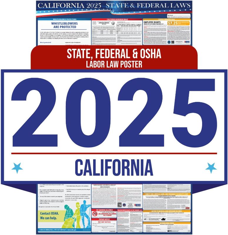 Photo 1 of BRAND NEW** 2025 California State and Federal Labor Law Poster - English Version- OSHA Workplace Compliant - Mandatory Regulations Posting for Employees - All in One Required Compliance Posting 16" x 40" Laminated (English)
