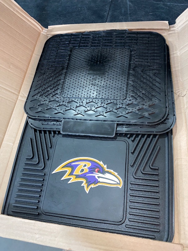 Photo 2 of Fanmats Baltimore Ravens Set of 4 Car Mats for Cars, SUV, Pickups - All Weather Technology Protection, Deep Reservoir Design, Universal Fit - 3D NFL Team Logo - 29” x 17” Front - 14”x 17” Rear Mat
