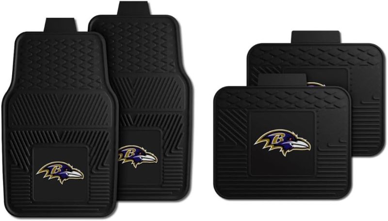 Photo 1 of Fanmats Baltimore Ravens Set of 4 Car Mats for Cars, SUV, Pickups - All Weather Technology Protection, Deep Reservoir Design, Universal Fit - 3D NFL Team Logo - 29” x 17” Front - 14”x 17” Rear Mat
