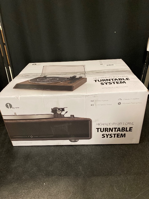 Photo 1 of 1 by ONE High Fidelity Belt Drive Turntable with Built-in Speakers, Vinyl Record Player with Magnetic Cartridge, Bluetooth Playback and Aux-in Functionality, Auto Off

