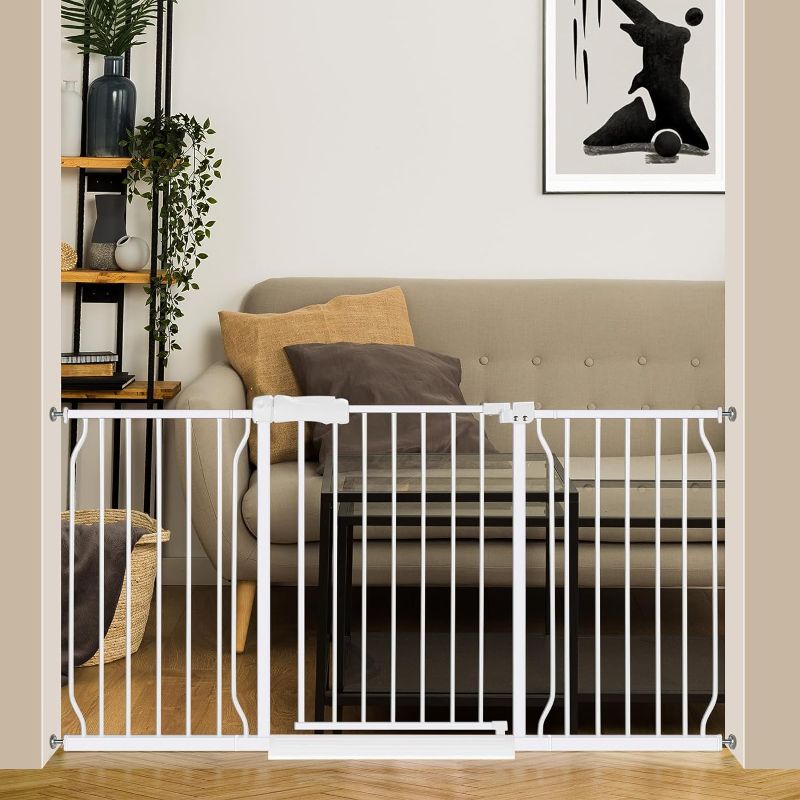 Photo 1 of Extra Wide Baby Gate 57.5-62.2 Pressure Mounted,Child Dog Pet Safety Gates with Walk Through Door for Doorways Stairs No Drilling in Door,White
