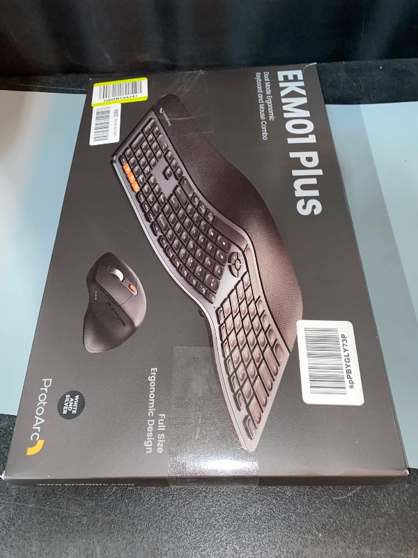 Photo 1 of ProtoArc Ergonomic Wireless Keyboard Mouse, EKM01 Plus Full Size Ergo Bluetooth Keyboard Mouse Combo, Split Design, Wrist Rest, Multi-Device, Rechargeable, for Windows/Mac OS - White and Silver
