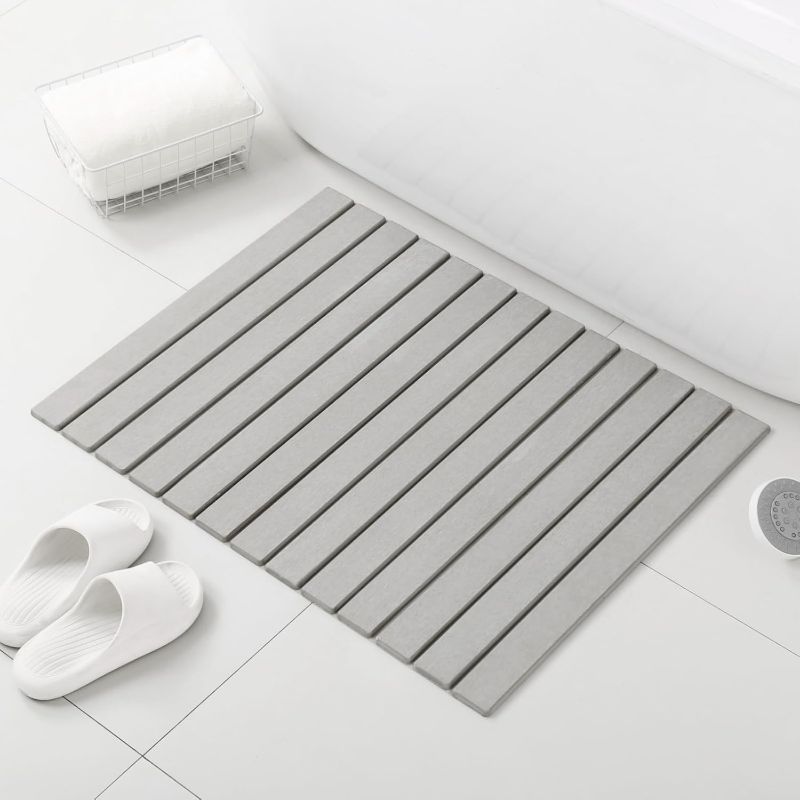 Photo 1 of Large Stone Bath Mat, 31"x 23" Non-Slip Diatomaceous Earth Bath Mat, Ultra-Absorbent Quick-Drying Stone Drying Mat for Kitchen Bathroom Pet Bowl, Rollable & Foldable Stone Bath Mat, Gray XL
