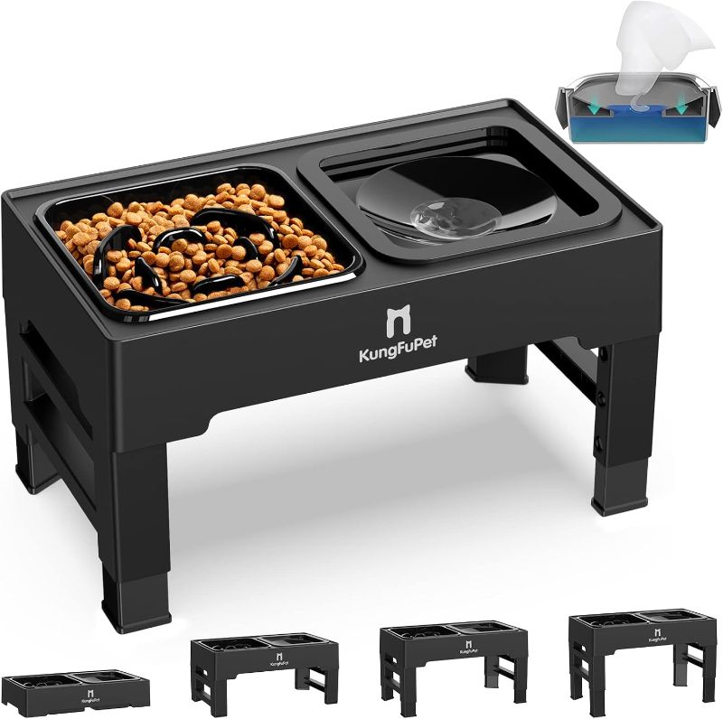 Photo 1 of Elevated Dog Bowls, 2-in-1 Raised Slow Feeder Dog Bowls Stand with Anti Spill Non-Skid No Shaking Water Bowl 4 Height for Large Medium Dogs[Upgrade Version]
