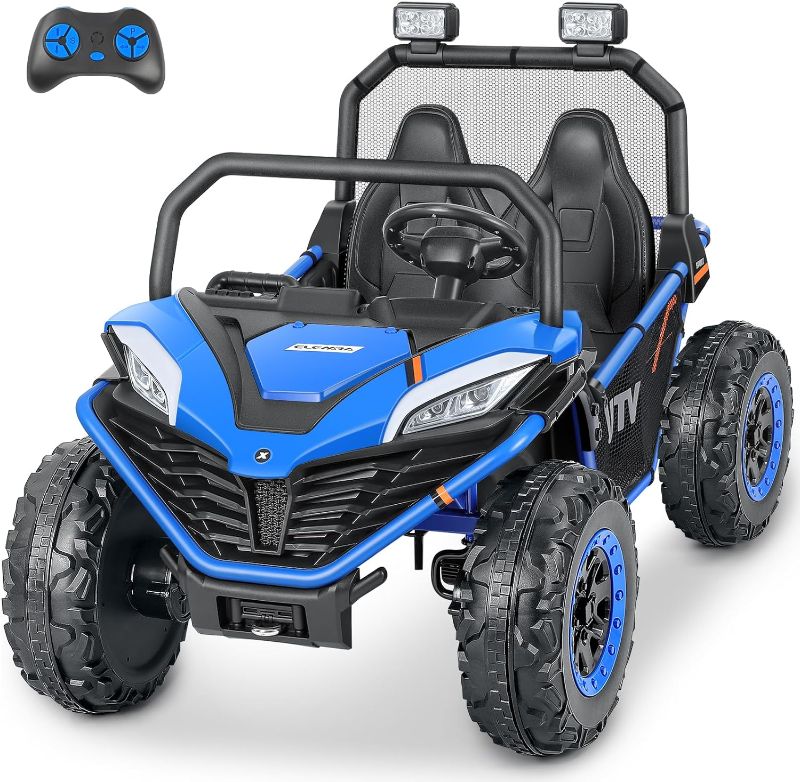 Photo 1 of PARTS ONLY----ELEMARA 24V 2 Seater Ride on Toys for Big Kids with Remote,10AH Battery Operated Electric Car, 4WD 4.5mph Side by Side Vehicle Kids with Bluetooth,LED,3 Speeds,Soft Star,Spring Suspension for 3-8,Blue