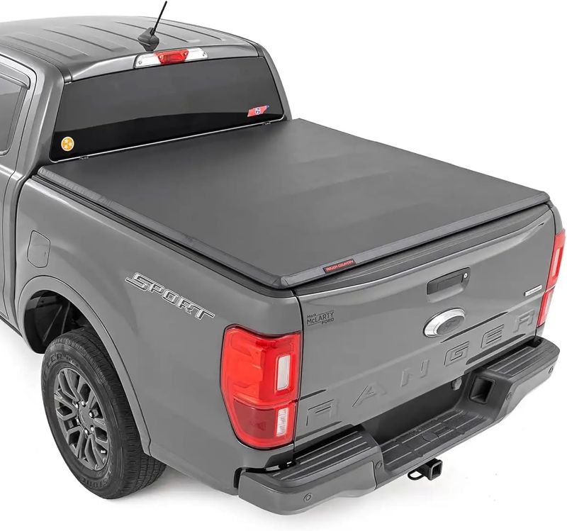 Photo 3 of Rough Country Soft Tri-Fold Truck Bed Cover, F150 Truck Tonneau Covers for Ford Ranger (2019-2024) - 6' Weather-Resistant Ford Ranger Bed Cover, Soft Tri-Fold Ranger Tonneau Cover - 41219600