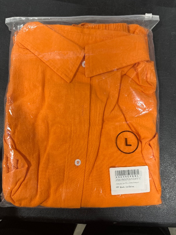 Photo 2 of Ceuplon Two Piece Outfits for Women Lounge Sets Button Down Top and Elastic Waist Shorts Set Sweatsuits with Pockets Orange L