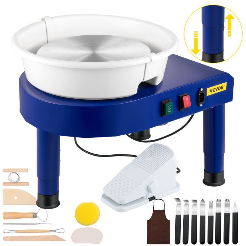 Photo 1 of VEVOR Pottery Wheel, 14in Ceramic Wheel Forming Machine, 0-300RPM Speed 0-7.8in Lift Table Electric Clay Machine, Foot Pedal Detachable Basin Sculpting Tool Accessory Kit for Work Home Art Craft DIY