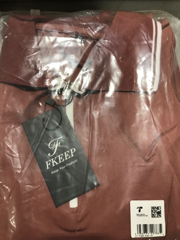 Photo 1 of FKEEP Women's Tennis Golf Dress Sport Activewear Workout Athletic Zipper V-Neck with Shorts and Pocket (Brown, XS)