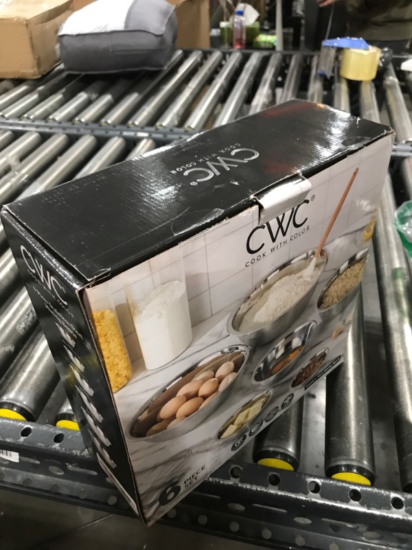 Photo 1 of COOK WITH COLOR Stainless Steel Mixing Bowls Set - Nesting Bowls with Non-Slip Bottom, 6 Pieces, Silver with Non Slip Bottom