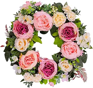 Photo 1 of 15.74''/17.71'' Spring Wreaths for Front Door Summer Wreath with Lisianthus Pansy Morning Glory Artificial Floral Wreath for Porch, Patio, Window, Front Door Wreath for Wall Farmhouse All Seasons
