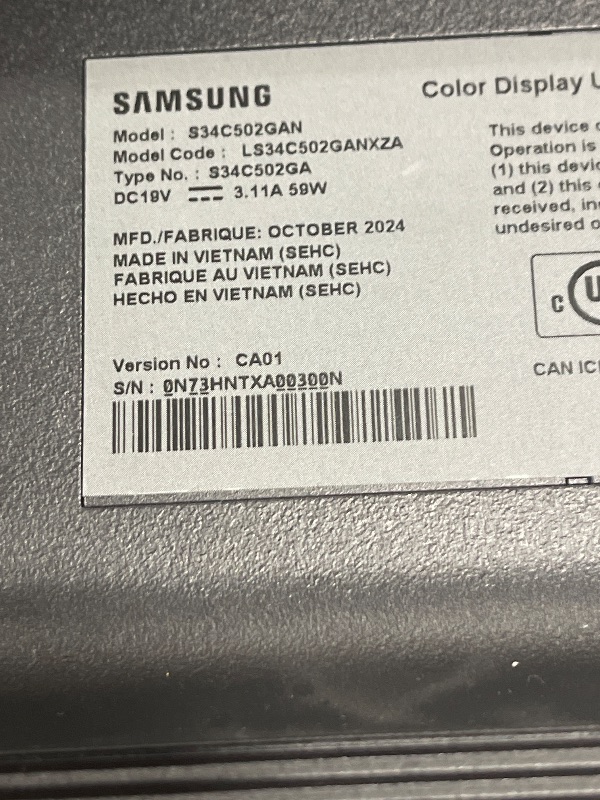 Photo 1 of SAMSUNG 34" ViewFinity S50GC Series Ultra-WQHD Monitor, 100Hz, 5ms, HDR10, AMD FreeSync, Eye Care, Borderless Design, PIP, PBP, LS34C502GANXZA, 2023, Black