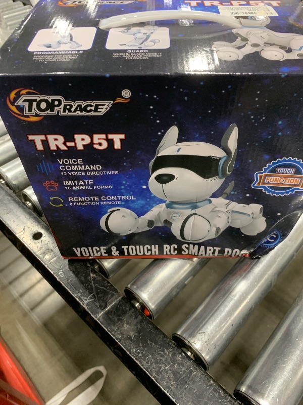 Photo 1 of Top Race Rechargeable Robot Dog- Interactive Smart Robo Dog for Kids Ages 5-7 - Programmable with Remote Control, Voice and Touch Features - Realistic Actions and Perform Tricks - 4x5x6 Inches (White)
