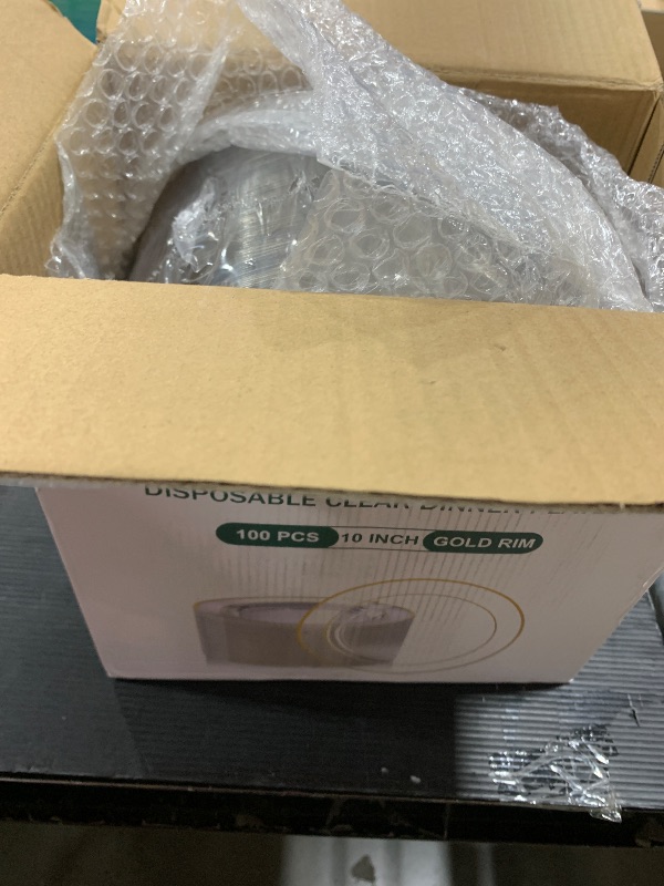 Photo 1 of FOCUSLINE 100 Count 10 Inch Clear and Gold Plastic Plates, Disposable Heavy Duty Clear Plates with Gold Rim, Premium Hard Plastic Plates Fancy Disposable Clear Dinner Plates for Wedding Parties