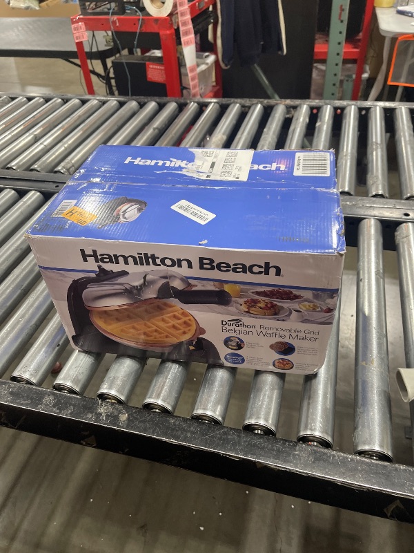Photo 1 of Hamilton Beach Belgian Waffle Maker with Removable PFAS-Free Durathon Nonstick Coated Plates, Easy Flip, Ceramic Grids, Black (26031)