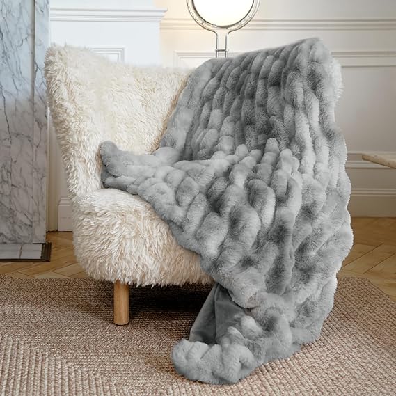 Photo 1 of Faux Fur Blanket Extra Soft, Luxury Dual-Sided Faux Fur Throw Blanket, Flannel and Faux Fur Blend, Luxury Furry Throw Blanket for Couch,50x60 Inches
