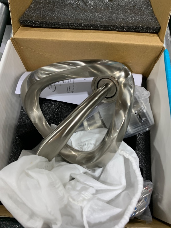 Photo 1 of Elegant Bathroom Sink Faucet Single Hole,AUU Waterfall Brushed Nickel Vanity Sink Faucet Solid Brass,Single Handle Basin Tap with Pop Up Drian Supply Line (Brushed Nickel, Short)