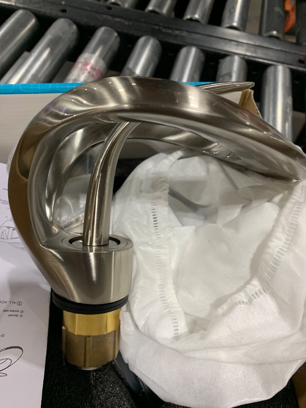 Photo 1 of Elegant Bathroom Sink Faucet Single Hole,AUU Waterfall Brushed Nickel Vanity Sink Faucet Solid Brass,Single Handle Basin Tap with Pop Up Drian Supply Line (Brushed Nickel, Short)