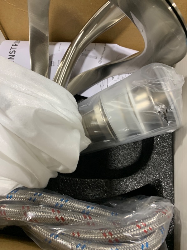 Photo 1 of Elegant Bathroom Sink Faucet Single Hole,AUU Waterfall Brushed Nickel Vanity Sink Faucet Solid Brass,Single Handle Basin Tap with Pop Up Drian Supply Line (Brushed Nickel, Short)