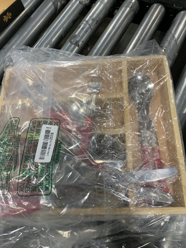 Photo 1 of FlyingColors Laguiole Stainless Steel Flatware Set. Red Handles, Wooden Storage Box, 34 Pieces