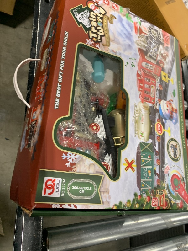Photo 1 of JUQU Train Set, Extra Large Christmas Train Set with Remote Control, Luxury Toy Train w/Lights, Sounds, 4 Speeds & 2 Smoke Outlets, Rechargeable Battery-Powered Train Toys Gifts for Kids 3 4 5 6 7 8+