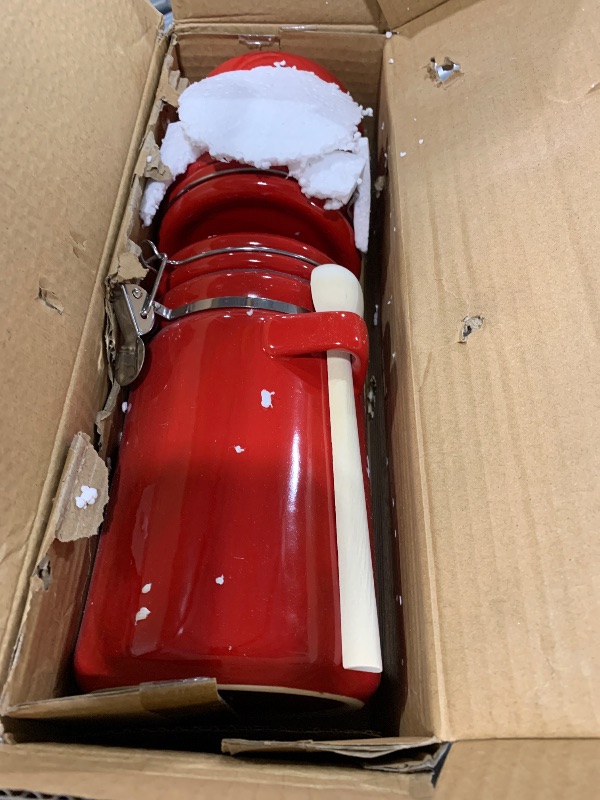 Photo 1 of Canister Sets For The Kitchen (4 Piece Set) Red, High Gloss Ceramic | By Home Basics | Decorative | With Wooden Spoons, Countertop Set For Flour, Sugar, Coffee, and Snacks