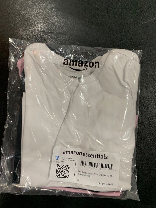 Photo 1 of Amazon Essentials Girls' Short-Sleeve T-Shirt Tops (Previously Spotted Zebra), Pack of 3, White/Black/Pink, Small