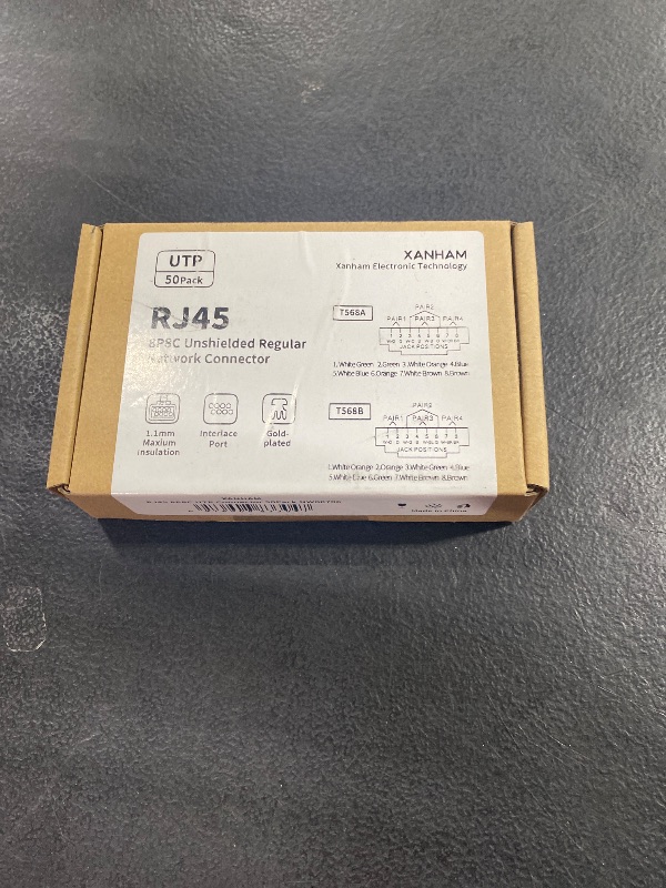 Photo 1 of XANHAM 50 Pack Cat 6 RJ45 Connectors Regular Unshield Modular Crimp Network Plug for Cat6, Cat6e, Cat5, Cat5e UTP Solid or Stranded Ethernet Cable