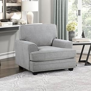 Photo 1 of Lexicon Living Room Chair Accent Chair, Chenille Sofa Chair with Nailhead Trim, Upholstered Armchair Comfy Chair for Bedroom/ Office/ Waiting Room, Grey