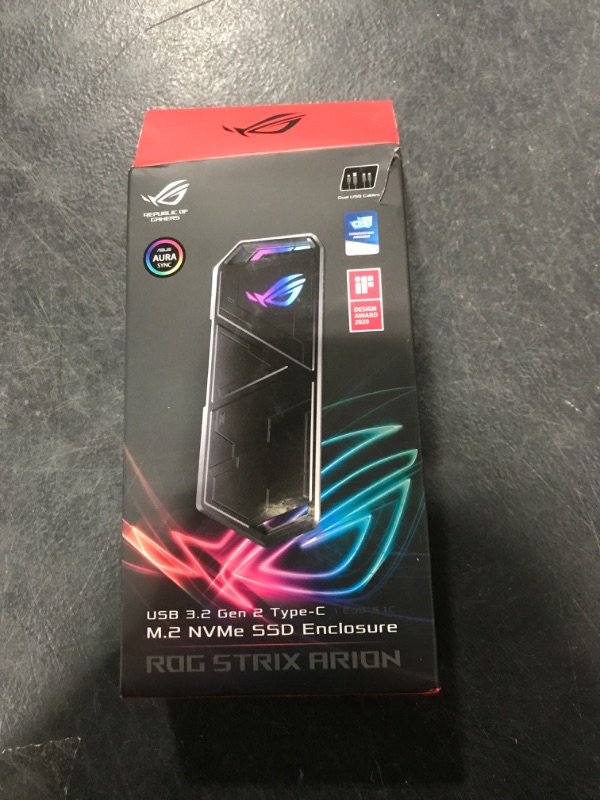 Photo 2 of ASUS ROG STRIX Arion Aluminum Alloy M.2 NVMe SSD External Portable Enclosure Case Adapter, USB 3.2 Gen 2 Type-C (10 Gbps), USB-C to C and USB-C to A Cables, Fits PCIe 2280/2260/2242/2230 M Key/B+M Key