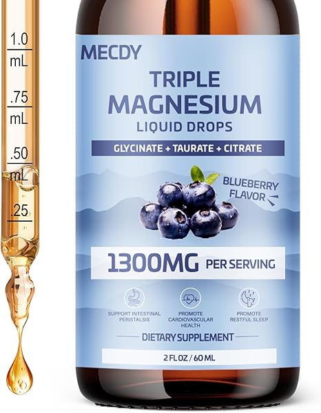 Photo 1 of 1300MG Magnesium Glycinate Liquid, with Magnesium Taurate ? Magnesium Citrate, Magnesium Oil with Vitamin B6, Omega 3 - Promote Absorption ? Sleep, Triple Magnesium, Blueberry Flavour, 2FL.OZ
