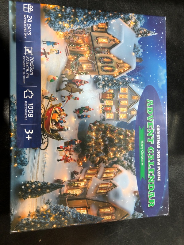 Photo 1 of Alishomtll Christmas Puzzle, 1008 Piece Puzzles with 3D Gold Foil, Advent Calendar 2024 Holiday Santa Puzzle for Adults and Kids, Christmas Jigsaw Puzzle, Snow Scene Puzzle